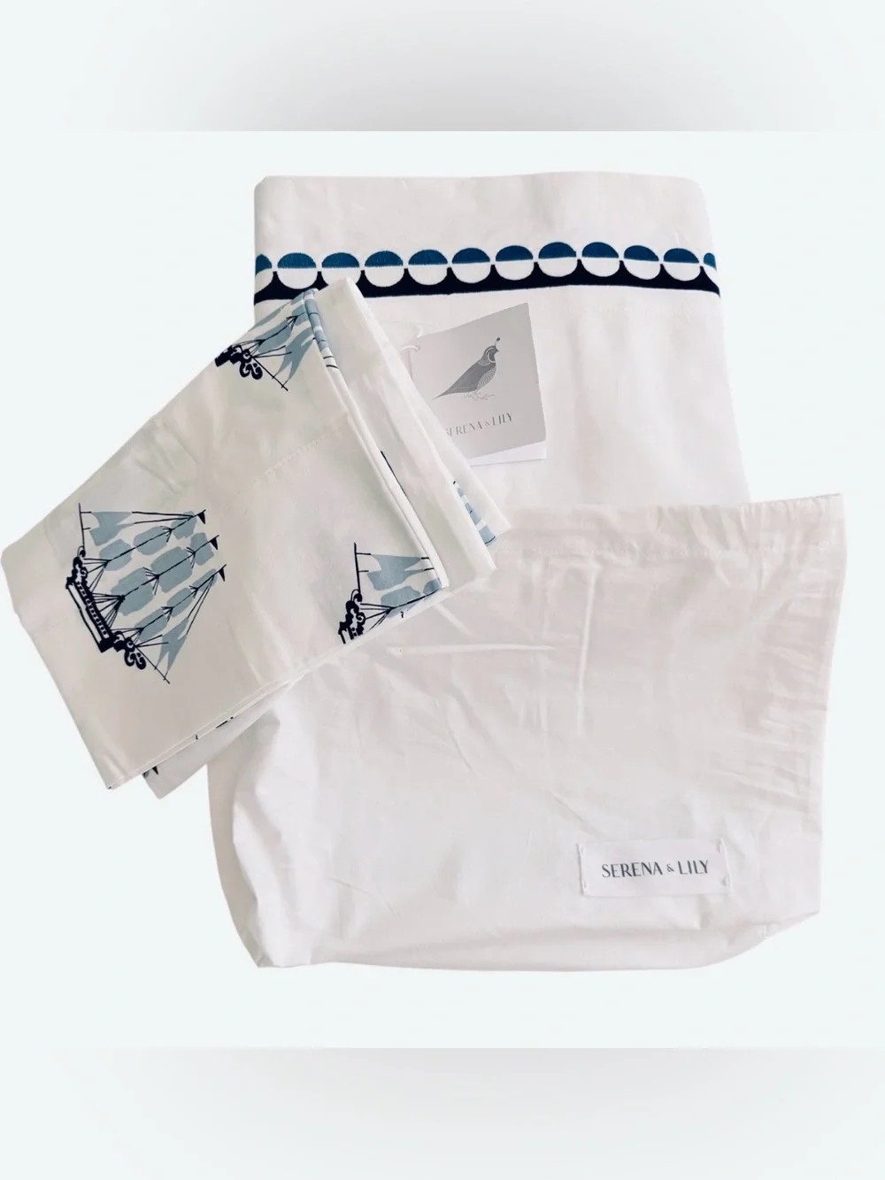 NIP RARE Serena and Lily Twin Blue Oceanside Cotton Sateen Sheet Set